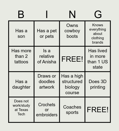 Untitled Bingo Card