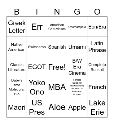 Crossword Bingo Card