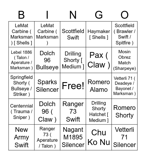 Hunt Bungo Bingo Card