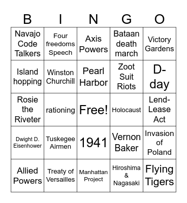 World War II Bingo Card