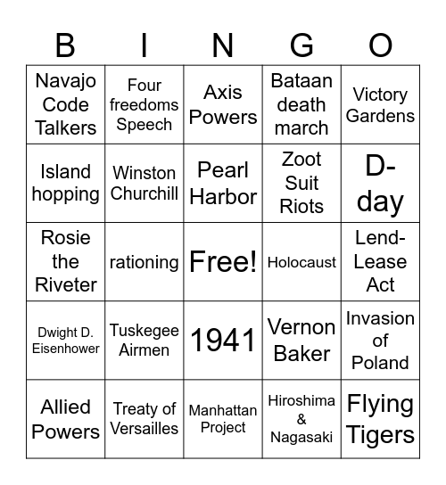 World War II Bingo Card