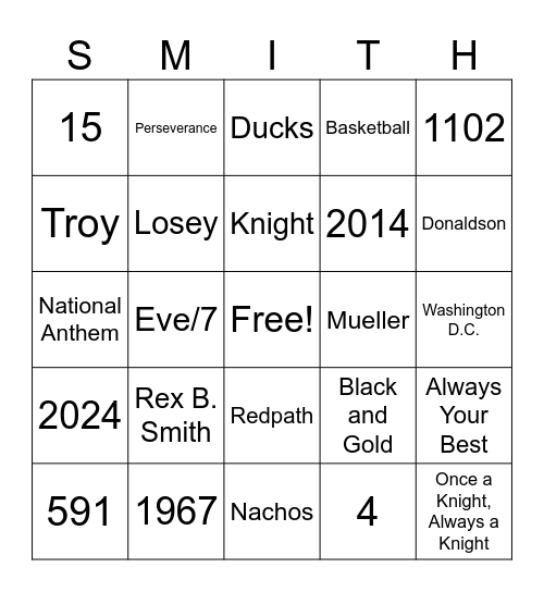 Smith Trivia Bingo Card