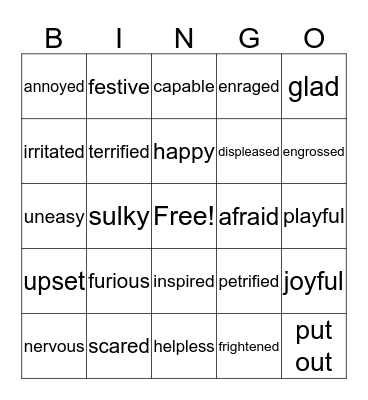 Feelings Bingo Card