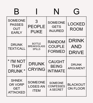 Saturday Party Bingo Card