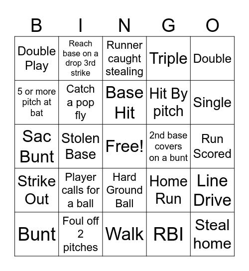 Softball Bingo Card