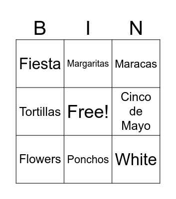 Cinco De Mayo Bingo Card