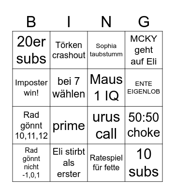 Among Bingo Card