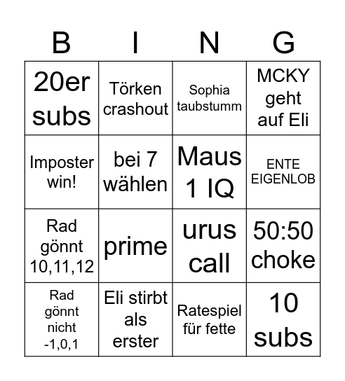 Among Bingo Card