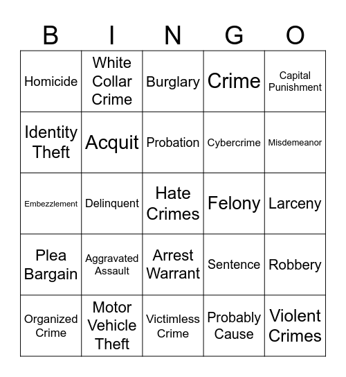 Criminal Bingo - Chapter 16 Bingo Card