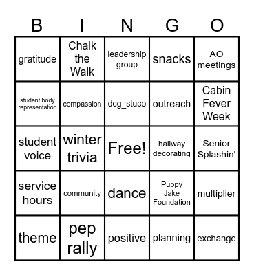 StuCo BINGO Social Bingo Card