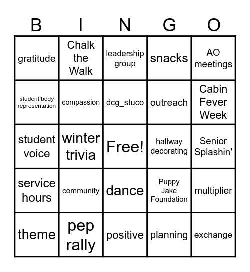 StuCo BINGO Social Bingo Card