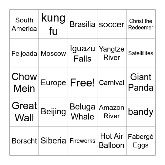 Semester 2 Geography Review Bingo Card