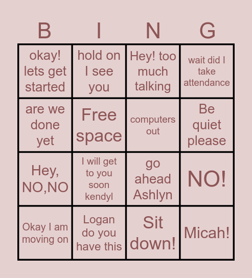 Carrell Bingo Card
