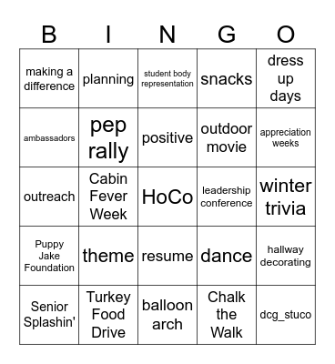 StuCo BINGO Social Bingo Card