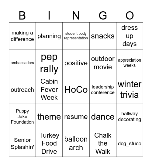 StuCo BINGO Social Bingo Card