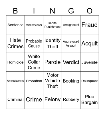 Criminal Bingo - Chapter 16 Bingo Card