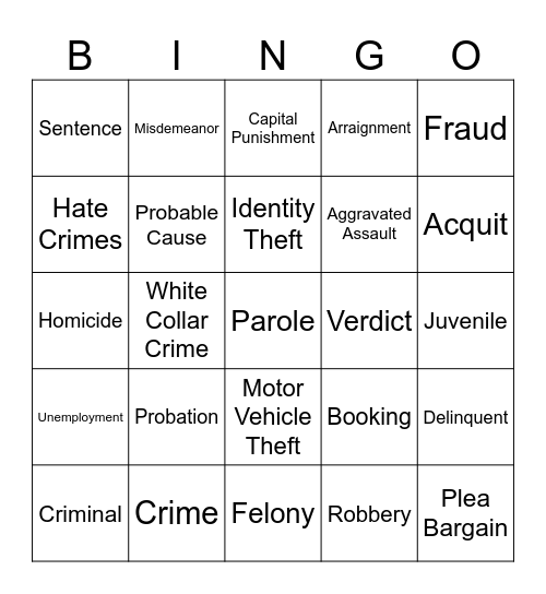 Criminal Bingo - Chapter 16 Bingo Card