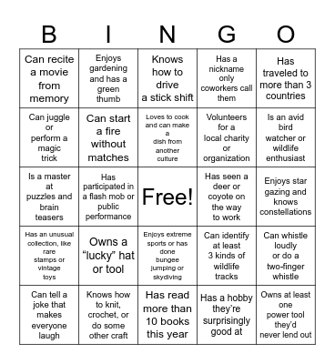 OCC Bingo Card