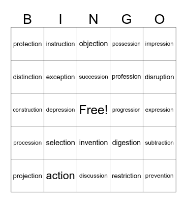 Step 7.4 suffix -ion Bingo Card