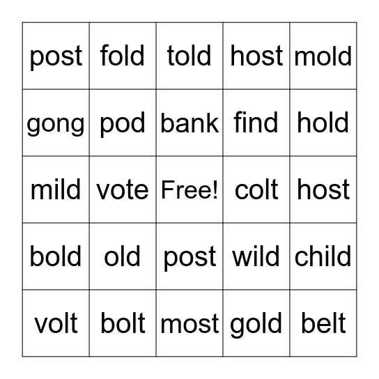 5.8 Review -old, -olt, -ost Bingo Card