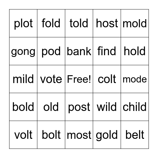 5.8 Review -old, -olt, -ost Bingo Card
