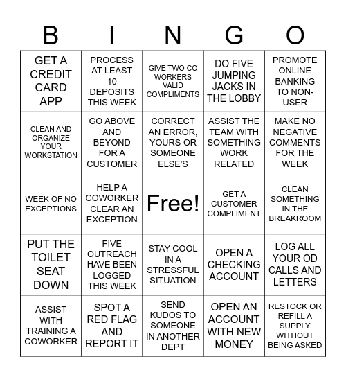 BANKER BINGO Card