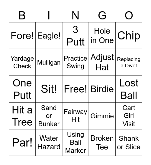 Golf Bingo Card
