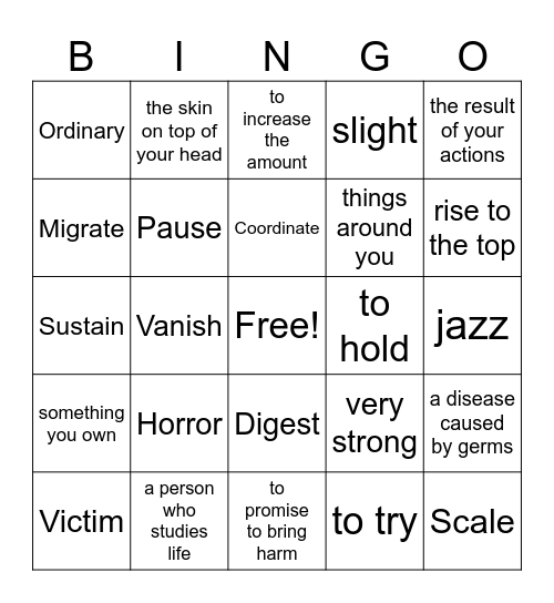 Language Live Unit 7-10 7th Grade Bingo Card