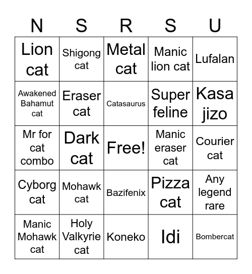 The Battle Cats Bingo Card