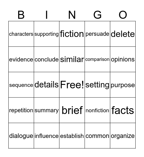 4th grade Bingo Card