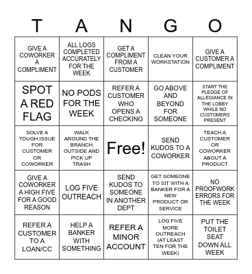 TELLER TANGO Bingo Card