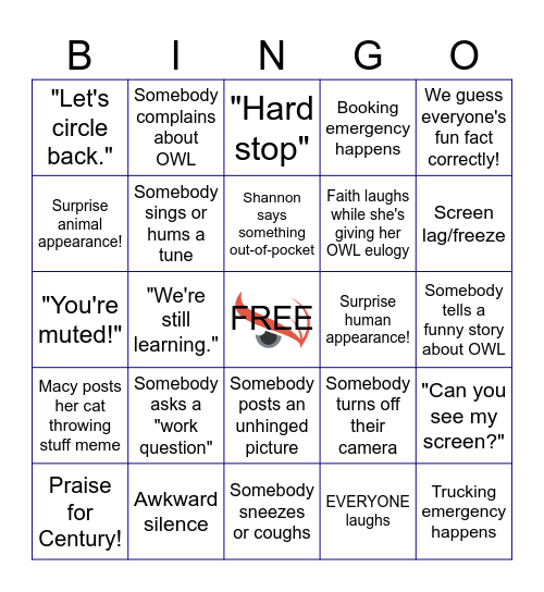 OWL is Over Bingo Card