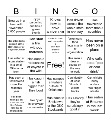 OCC Bingo Card