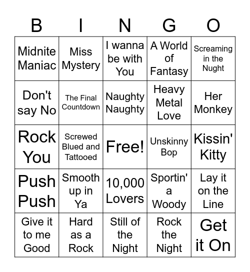 Hair Bands Game 3 Bingo Card