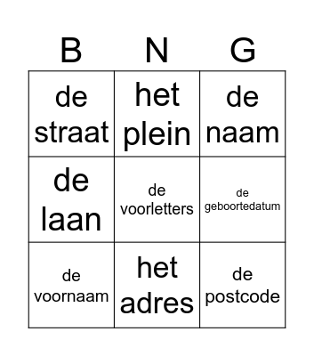 De eigen gegevens zeggen Bingo Card