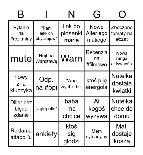 Miodzikowe bingo 17.04 Bingo Card
