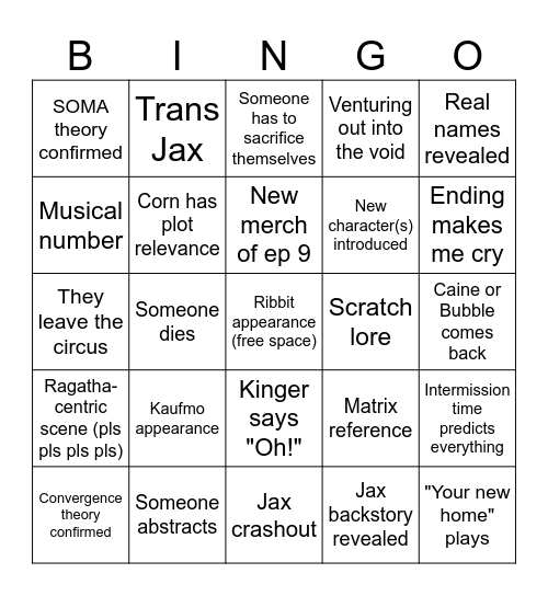 TADC ep 9 bingo Card