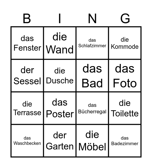 Mein Haus - German 2 Bingo Card