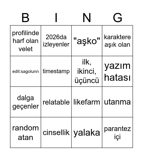 gachago Bingo Card