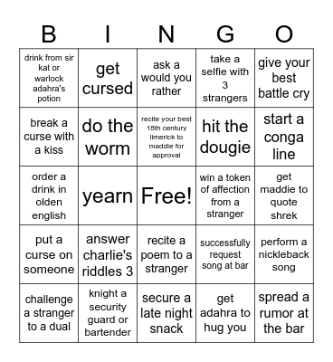KNIGHT OUT BINGO Card