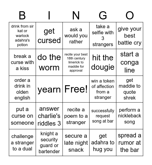 KNIGHT OUT BINGO Card