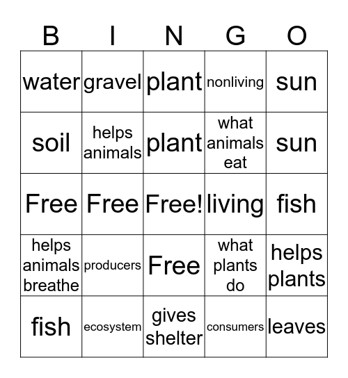 Ecosystems Bingo Card