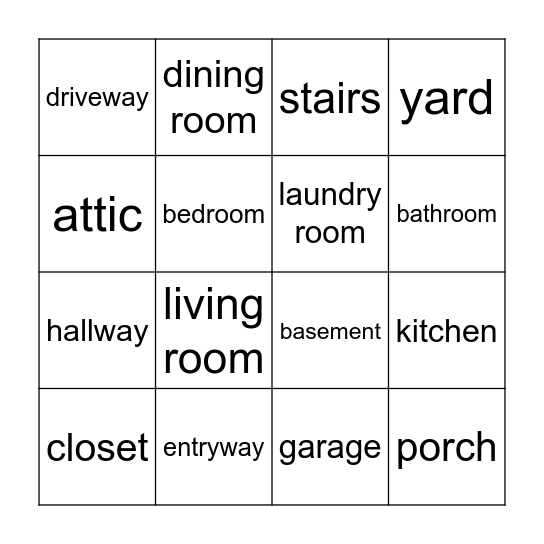 Your Home Cards for "Describe It" Bingo Card