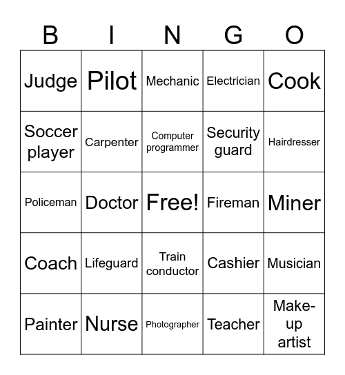 JOBS for ESL Bingo Card
