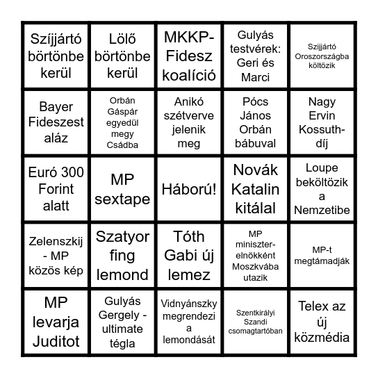 Rendszerváltáska 2026 Bingo Card
