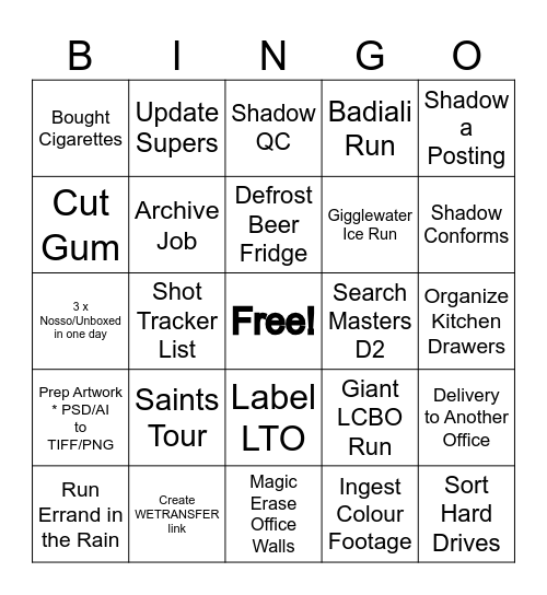 DARLING INTERN BINGO Card