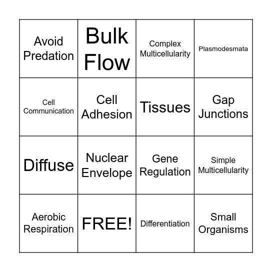 Multicellularity Bingo Card