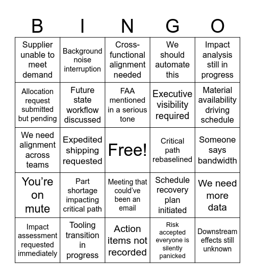 Aerospace Bingo Card