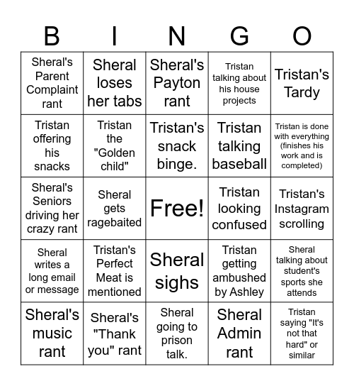 Tristan & Sheral Bingo Card