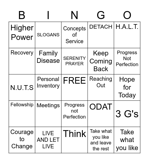 Day In Alateen Bingo Card
